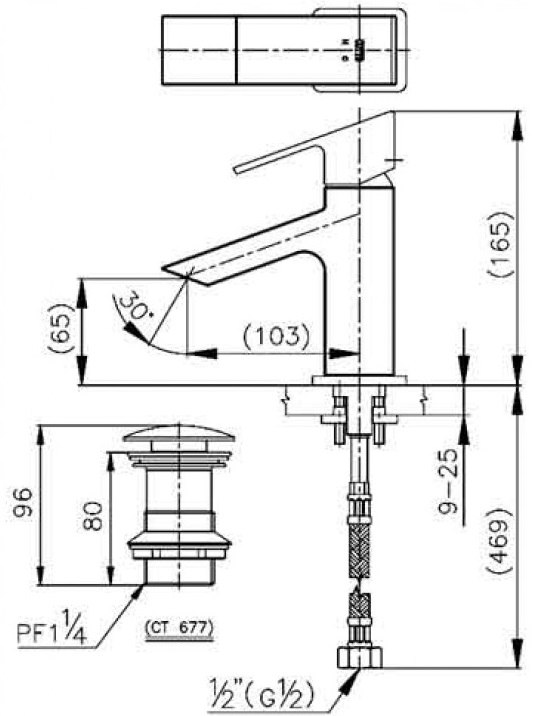 Bản vẽ kích thước vòi lavabo Cotto CT 202A nóng lạnh