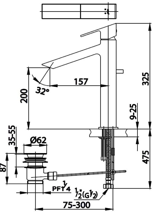 Bản vẽ kích thước vòi lavabo Cotto CT 202AY