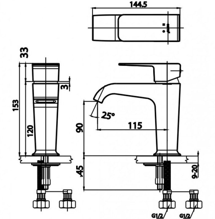 Bản vẽ kích thước vòi chậu rửa mặt Cotto CT2190 A