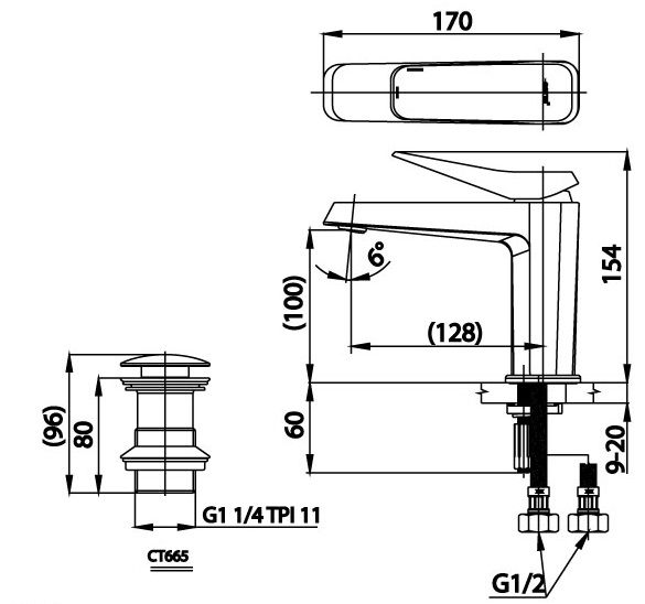 Bản vẽ kích thước vòi chậu rửa mặt Cotto ct 2301a gr2