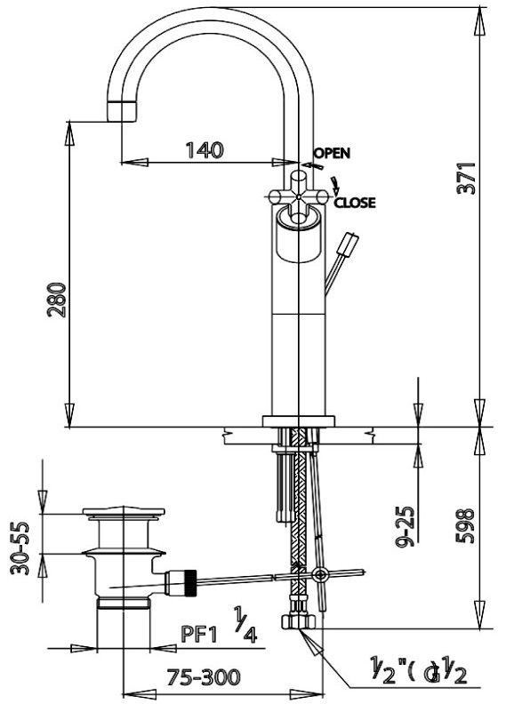 Bản vẽ kích thước Vòi chậu lavabo nóng lạnh Cotto ct  239yc16 