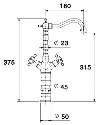 Bản vẽ kích thước vòi lavabo Kanly GCA01