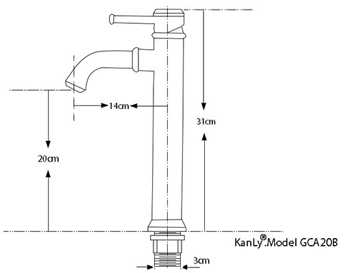 Bản vẽ kích thước vòi lavabo Kanly GCA 20B