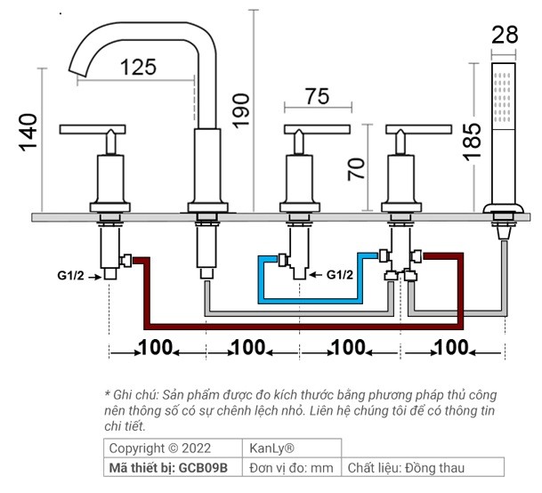 Bản vẽ kích thước vòi lavabo Kanly GCB09B màu đen