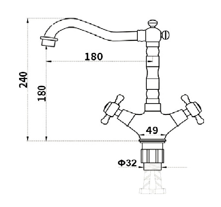 Bản vẽ kích thước vòi lavabo nóng lạnh Kanly GCC05