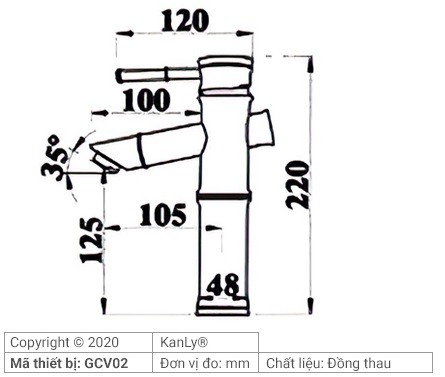 Bản vẽ kích thước vòi lavabo Kanly GCV02
