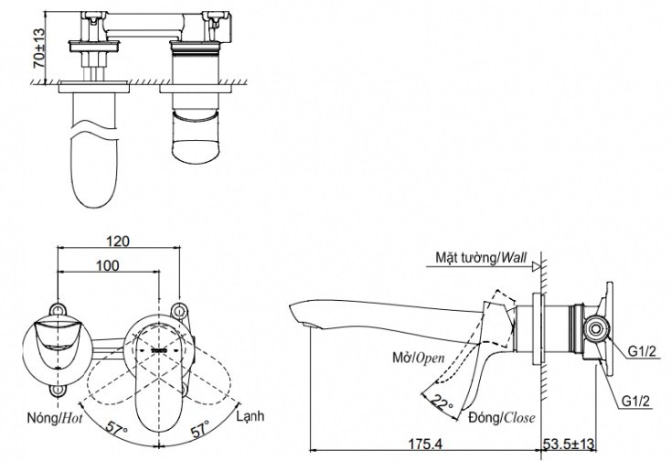 Bản vẽ vòi lavabo TLG01311BB#PFG TOTO gắn tường