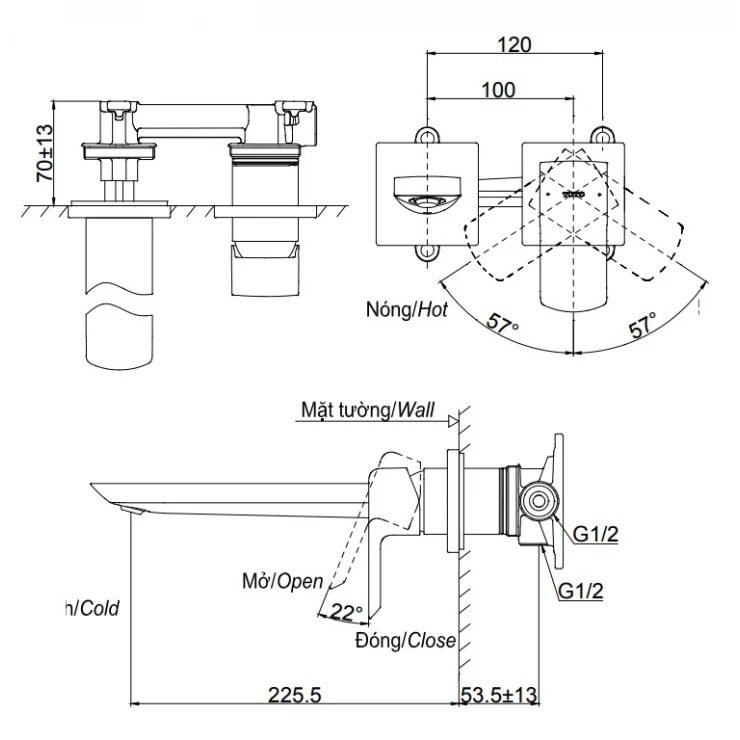 Bản vẽ vòi lavabo TLG02311 BB MBL TOTO gắn tường