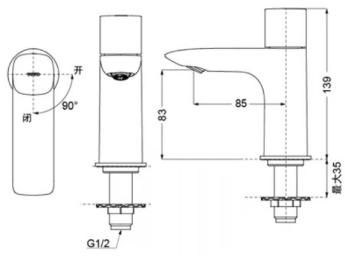Bản vẽ kích thước vòi chậu rửa mặt TLG 04101B MBL TOTO