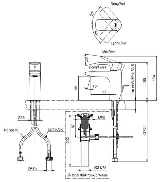 Bản vẽ kỹ thuật vòi nước TOTO nóng lạnh TLG04301B-MBL