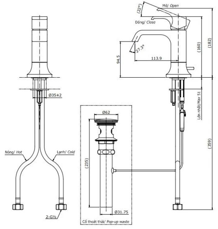 Bản vẽ kỹ thuật vòi chậu rửa mặt TOTO TLG08301B MBL 