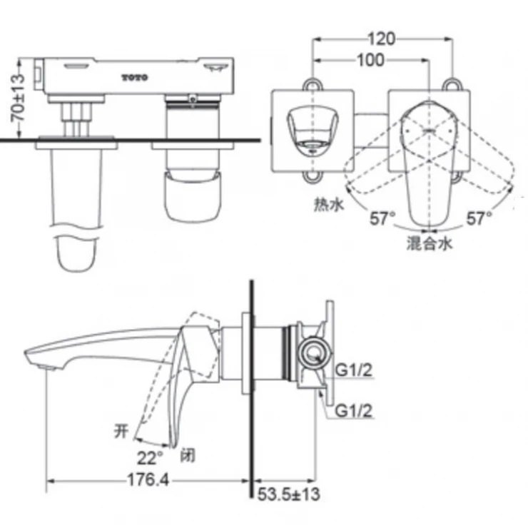 Bản vẽ kích thước vòi TOTO TLG09307BB MBL âm tường