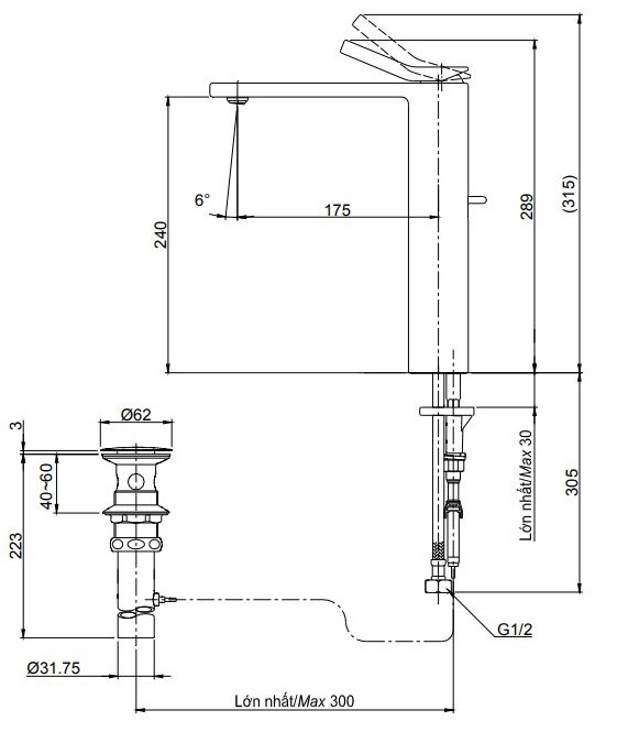 Bản vẽ kỹ thuật vòi chậu lavabo TOTO TX116 LQBR 