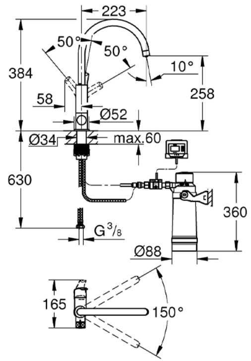 Bản vẽ kỹ thuật vòi rửa bát 30384000 Grohe lọc nước