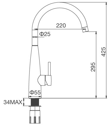 Bản vẽ kích thước vòi bếp Malloca K529-S nóng lạnh