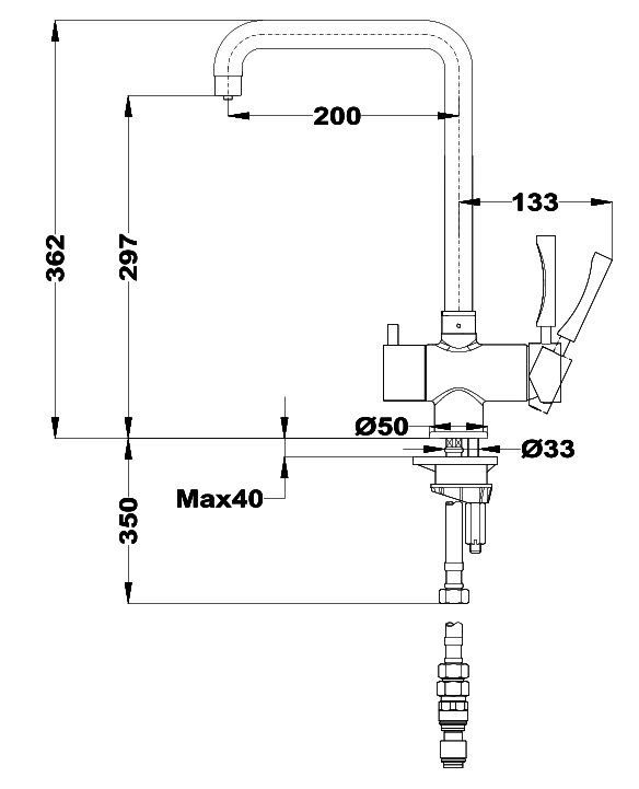 Bản vẽ kích thước vòi rửa bát 116090000 TEKA