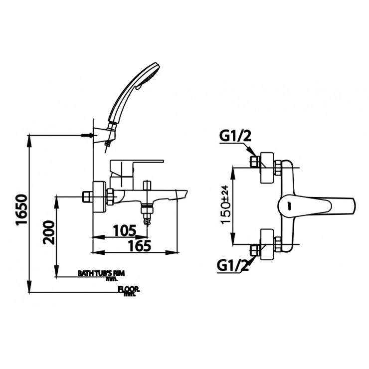 Bản vẽ vòi sen cotto CT3001AEZH012 nóng lạnh
