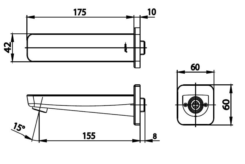 Bản vẽ kích thước vòi xả bồn âm tường Cotto ct 617 