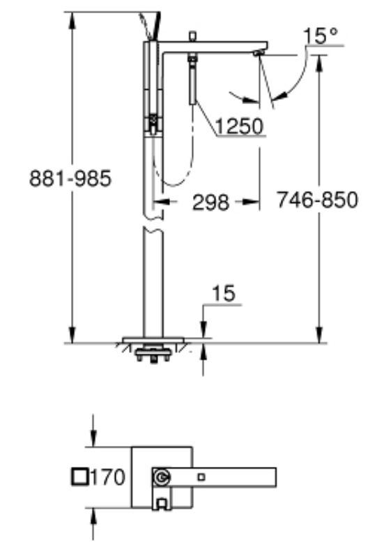 Bản vẽ vòi xả bồn tắm Grohe 23667001 đặt sàn