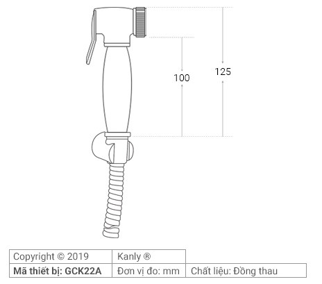 Bản vẽ kỹ thuật vòi xịt toilet Kanly GCK22A