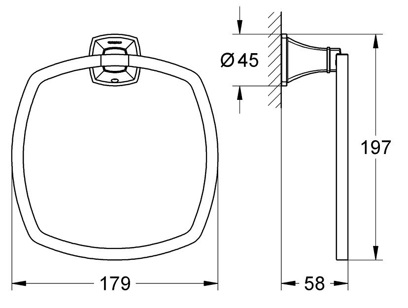 Bản vẽ kích thước vòng treo khăn Grandera 40630IG0 Grohe