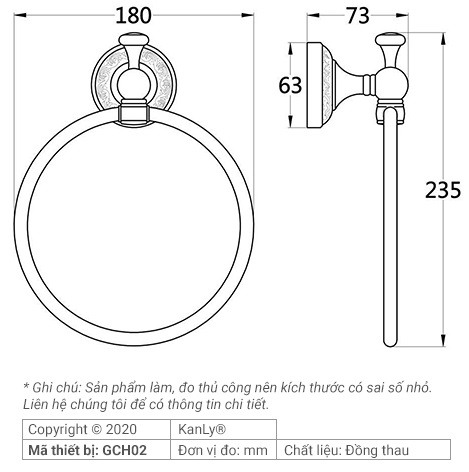 Bản vẽ kỹ thuật vòng treo khăn Kanly GCH02