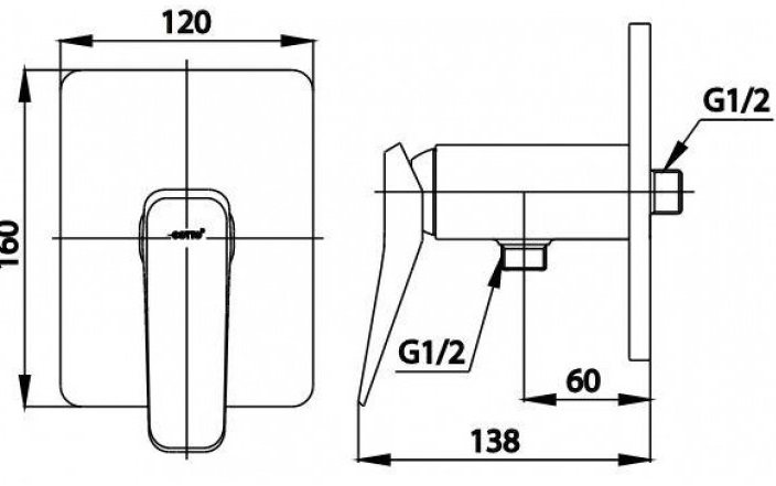 Bản vẽ kích thước van điều chỉnh âm tường ct 1243 a Cotto lạnh