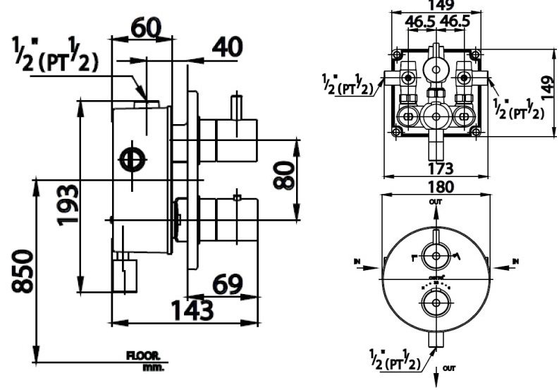 Bản vẽ kích thước van điều chỉnh ct 2084  Cotto nóng lạnh 