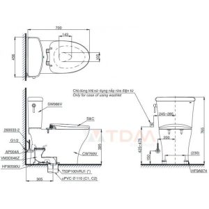 Bồn Cầu TOTO CS986GE4 Hai Khối Nắp Cơ