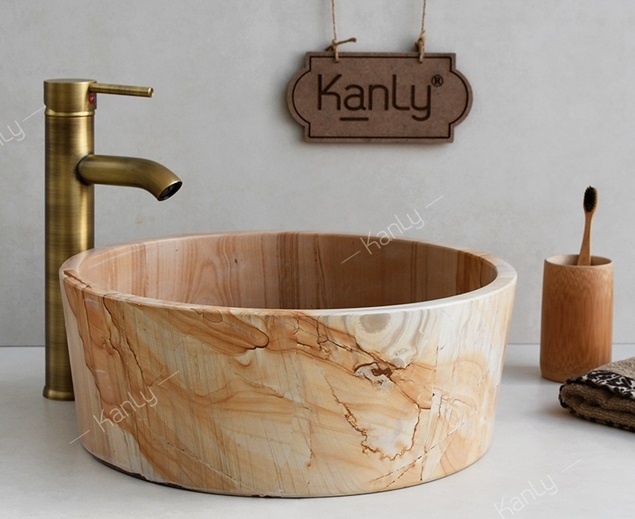 Hình ảnh thực tế chậu lavabo MAR723N Kanly đá tự nhiên