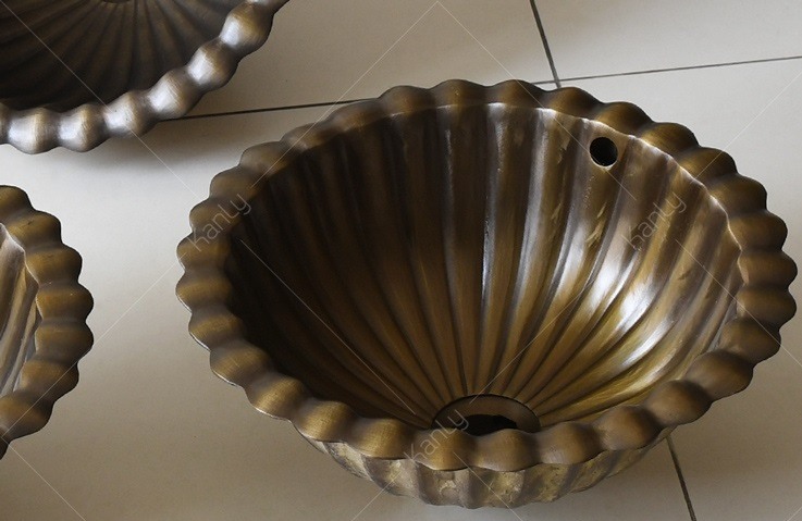 Hình ảnh thực tế chậu rửa mặt đồng thau Kanly GCL09 đặt bàn