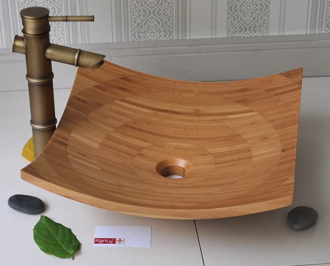 Hình ảnh thực tế lavabo gỗ tre Kanly LTE31