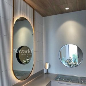 Gương khung inox luxury đèn led phòng tắm