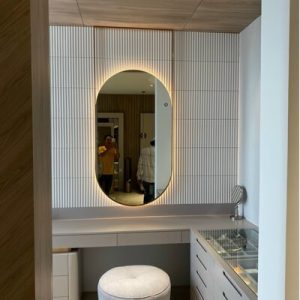 Gương khung inox luxury đèn led phòng tắm