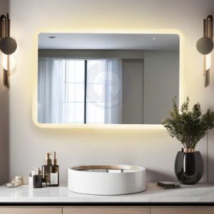 Gương nhà tắm đèn led vàng bo góc