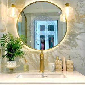 Gương nhà tắm khung inox đèn led phi 60cm