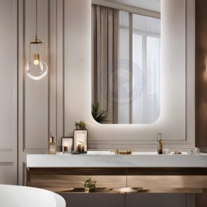 Gương nhà tắm led trắng bo góc KT 60x80cm