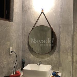 Gương treo dây da nâu nhà tắm D60cm
