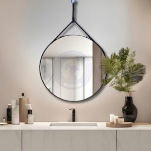 Gương tròn dây da treo phòng tắm D50cm