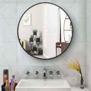 Gương tròn nhà tắm treo tường khung đen 60cm