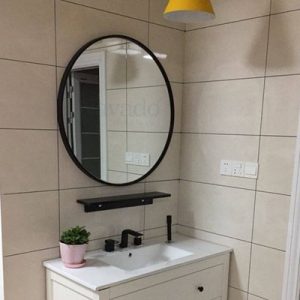 Gương tròn nhà tắm treo tường khung đen 60cm