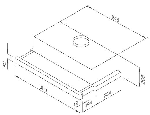 Bản vẽ kỹ thuật máy hút mùi âm tủ MH 90SMC Malloca