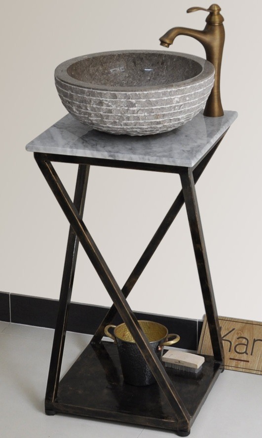 Hình thực tế khung sắt đặt lavabo Kanly FP07 mặt bàn đá