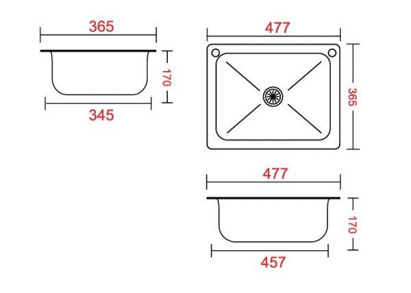 Bản vẽ kích thước chậu rửa bát Sơn Hà 1H447S