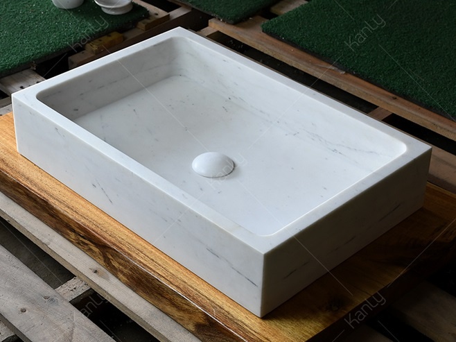 Hình ảnh thực tế lavabo đá MAR93V màu trắng tự nhiên