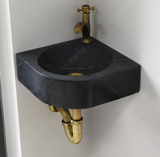 Hình ảnh thực tế chậu lavabo Góc vuông đá màu đen Kanly