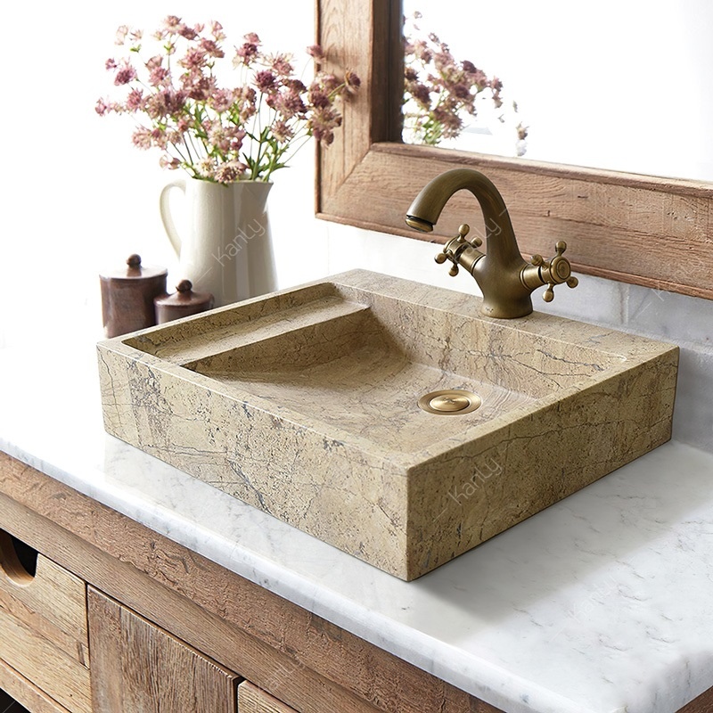 Hình ảnh thức tế chậu đá tự nhiên lavabo rửa mặt MAR 24V Kanly