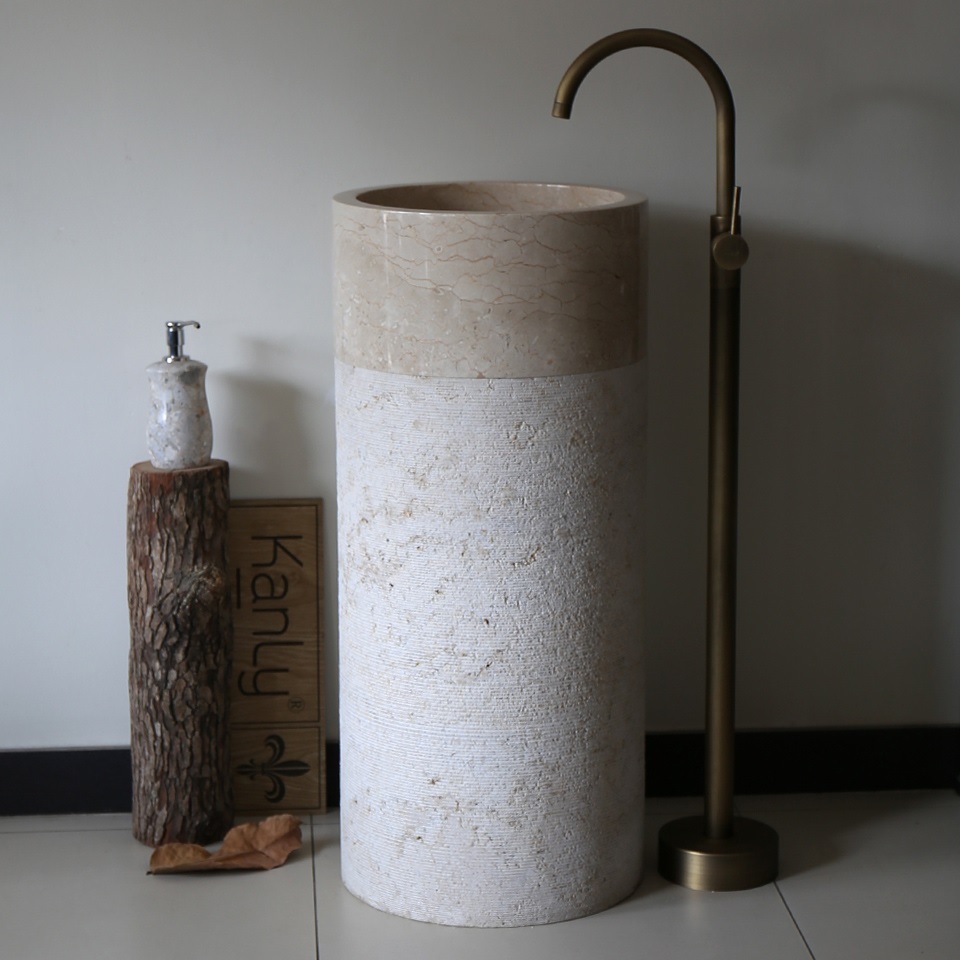 Hình ảnh thực tế lavabo trụ đứng MAR71Ci Kanly đá tự nhiên