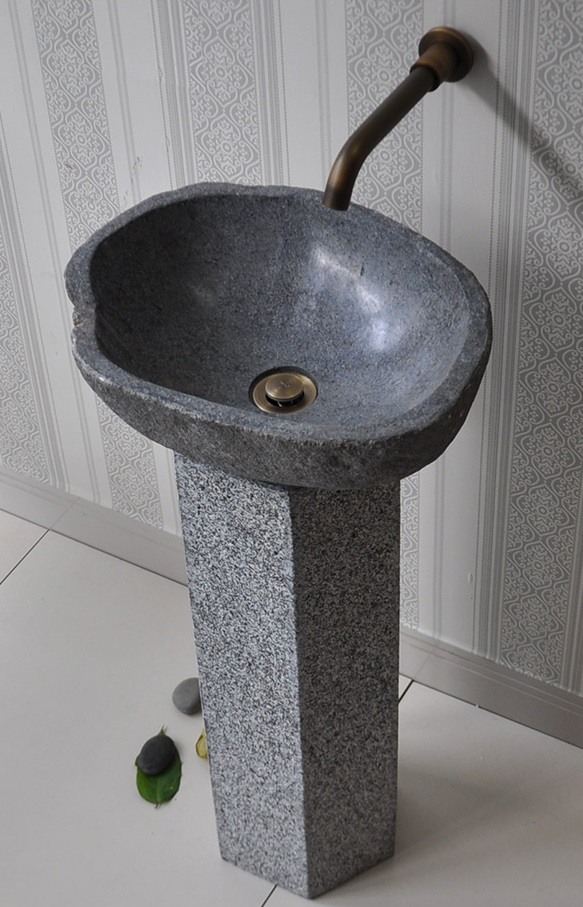 Hình thực tế trụ đế đặt chậu lavabo Kanly TD17V bằng đá