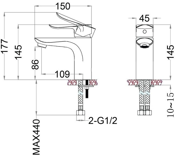 Bản vẽ kích thước vòi chậu rửa mặt Caesar B730 CU